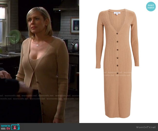 Layla Rib Knit Duster Cardigan by Intermix worn by Nicole Walker (Arianne Zucker) on Days of our Lives