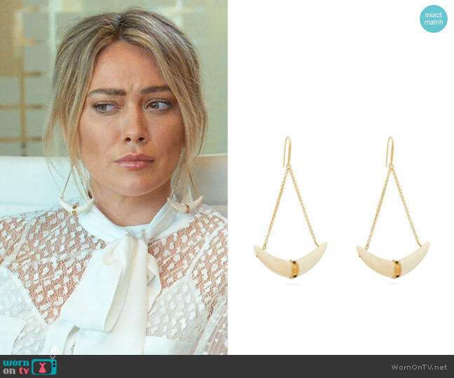 Isabel Marant Curved-Horn Chain-Drop Earrings worn by Kelsey Peters (Hilary Duff) on Younger