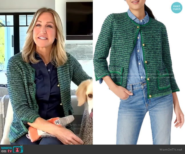 Crochet Trim Sweater Jacket by J. Crew worn by Lara Spencer on Good Morning America