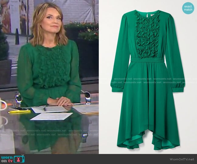 WornOnTV: Savannah’s green ruffled chiffon dress on Today | Savannah ...