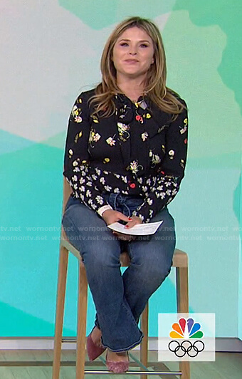 Jenna’s black floral tie neck blouse and jeans on Today