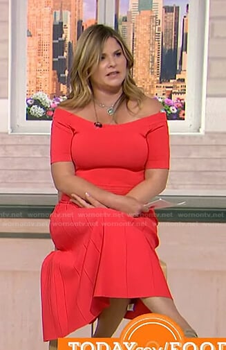 Jenna’s coral off-shoulder midi dress on Today