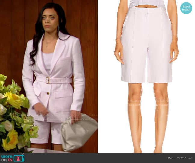 Jonathan Simkhai Sky Crepe Bermuda Short worn by Zoe (Kiara Barnes) on The Bold and the Beautiful