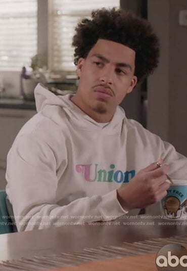 Junior's white Union print hoodie on Black-ish