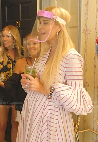 Kameron’s white striped puff sleeve dress on The Real Housewives of Dallas