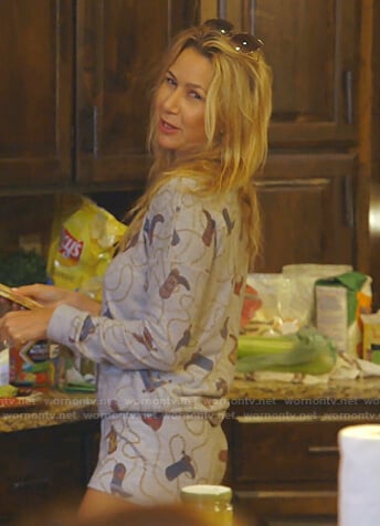 Kary’s grey cowboy boots print sweatshirt and shorts on The Real Housewives of Dallas