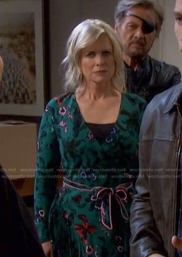 Kayla's green floral wrap dress on Days of our Lives