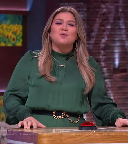 Kelly's green mock neck dress on The Kelly Clarkson Show