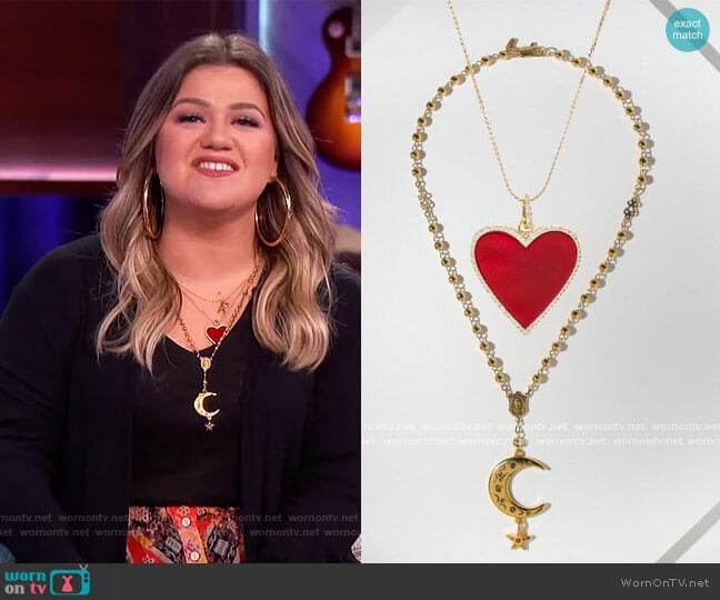 The Avril Necklace and Cosmo Necklace by Vanessa Mooney worn by Kelly Clarkson on The Kelly Clarkson Show