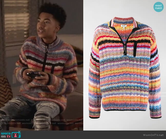 Half-zip striped jumper by Kenzo worn by Jack Johnson (Miles Brown) on Black-ish