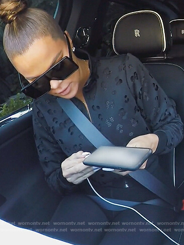Khloe’s black cutouts bomber jacket on Keeping Up with the Kardashians