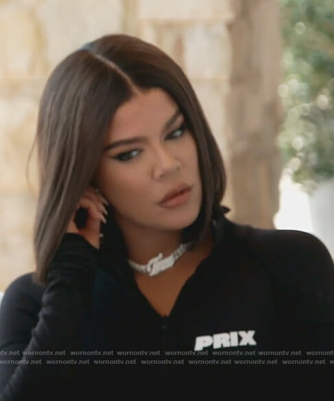 Khloe’s black Prix zip top on Keeping Up with the Kardashians