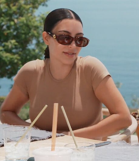 Kim's beige top on Keeping Up with the Kardashians