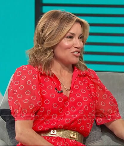 Kit's red printed puff sleeve dress on Access Hollywood