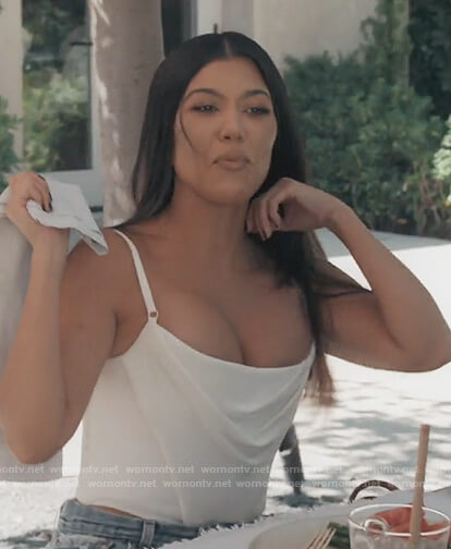 Kourtney's white satin cami on Keeping Up with the Kardashians