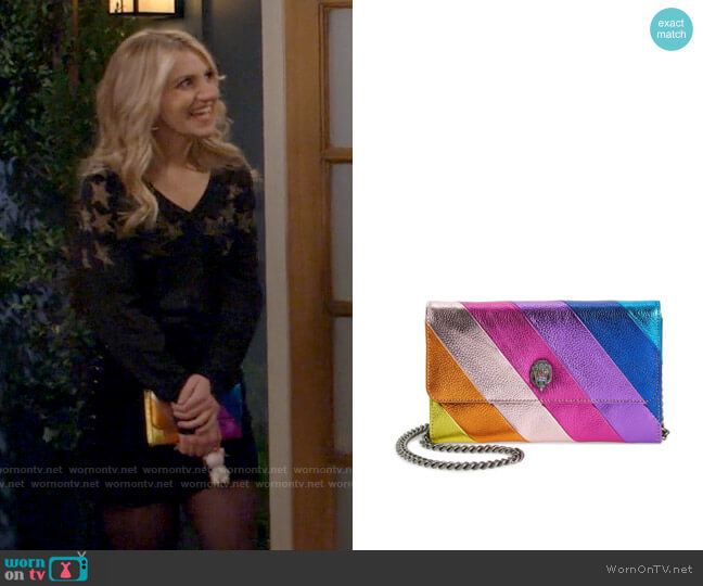 Kurt Geiger Metallic stripe leather Kensington wallet-on-chain worn by Gina Dabrowski (Annaleigh Ashford) on B Positive