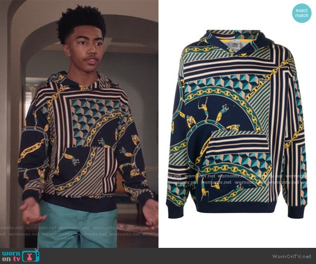 Sport Print Hoodie by Lacoste worn by Jack Johnson (Miles Brown) on Black-ish