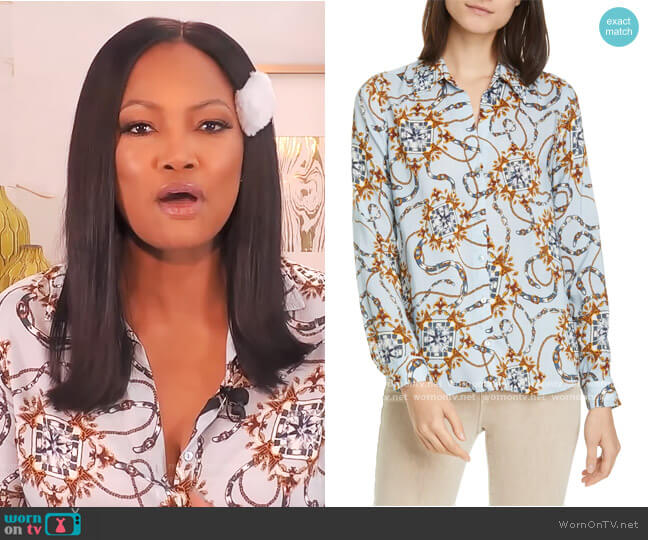 Holly Belt Print Blouse by L'Agence worn by Garcelle Beauvais on The Real