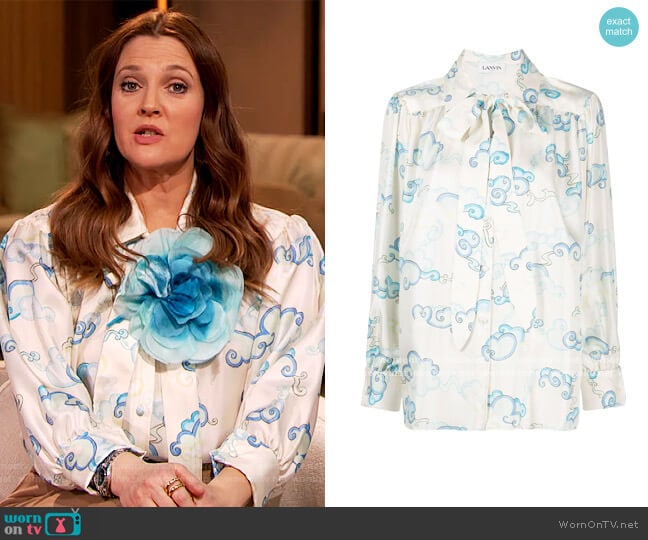  Pussy-Bow Silk Blouse by Lanvin worn by Drew Barrymore on The Drew Barrymore Show