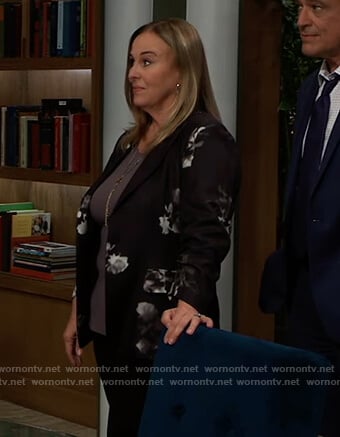 Laura’s black floral print blazer on General Hospital