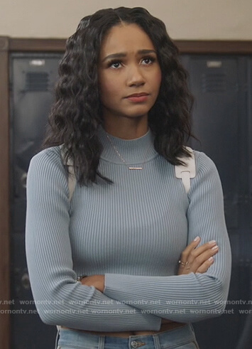 Olivia's blue crop top on All American