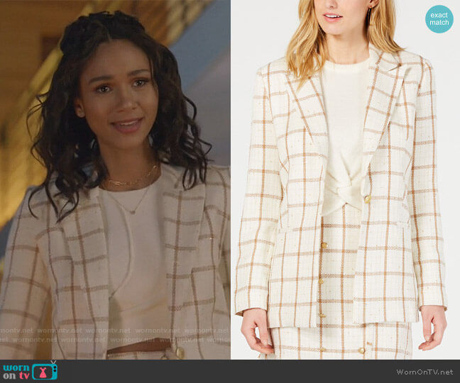 Goodwin Windowpane-Print Blazer by Leyden worn by Layla Keating (Greta Onieogou) on All American