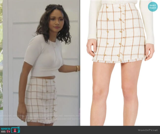 Monroe Printed Mini Skirt by Leyden worn by Layla Keating (Greta Onieogou) on All American