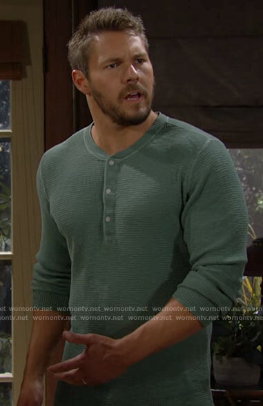 Liam’s green henley shirt on The Bold and the Beautiful