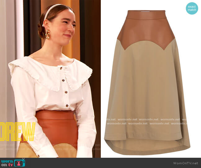 High-rise cotton and leather skirt by Loewe worn by Young Emperor on The Drew Barrymore Show