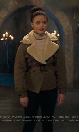 Maggie’s jacket with sherpa collar on Charmed