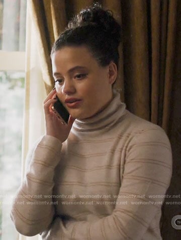 Maggie's white striped turtleneck sweater on Charmed