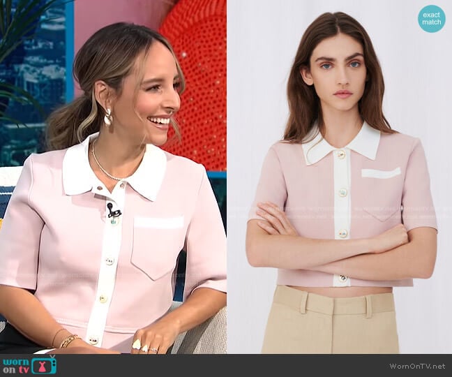 Button-Up Short-Sleeved Cardigan by Maje worn by Lilliana Vazquez on E! News