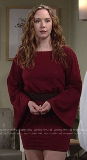 Mariah’s red bell sleeve mini dress on The Young and the Restless