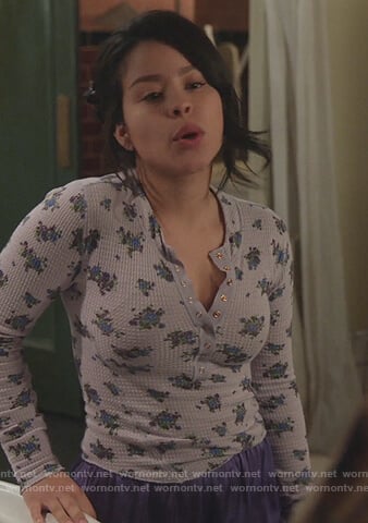 Mariana's purple floral henley top on Good Trouble