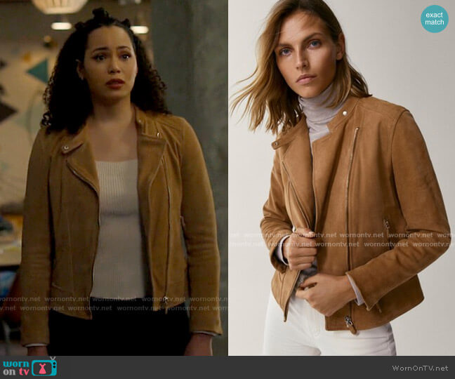 Massimo Dutti Suede Jacket with Zips worn by Macy Vaughn (Madeleine Mantock) on Charmed