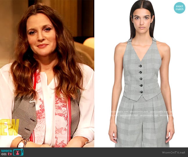 Double Crepe Prince of Wales Vest by Max Mara worn by Drew Barrymore on The Drew Barrymore Show