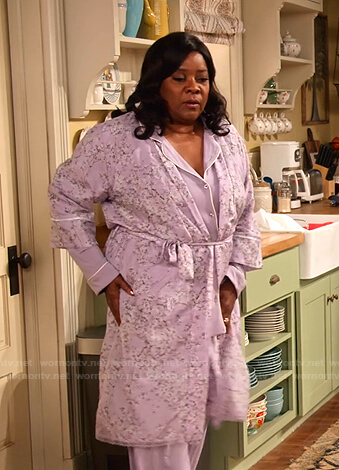 M'Dear's lilac floral robe on Family Reunion