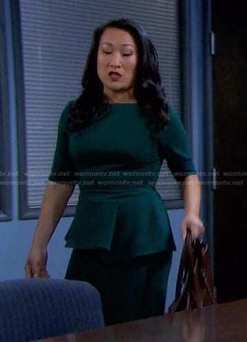 Melinda’s green peplum dress on Days of our Lives