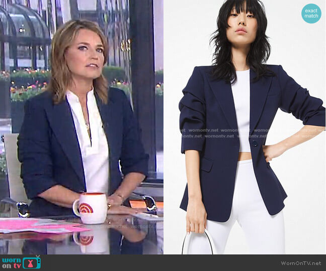 WornOnTV: Savannah’s navy ruched sleeve blazer on Today | Savannah ...