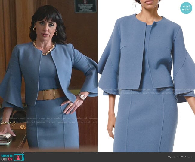 Double-Face Ruffle-Sleeve Cardi Jacket by Michael Kors worn by Kathleen Gale (Constance Zimmer) on Good Trouble