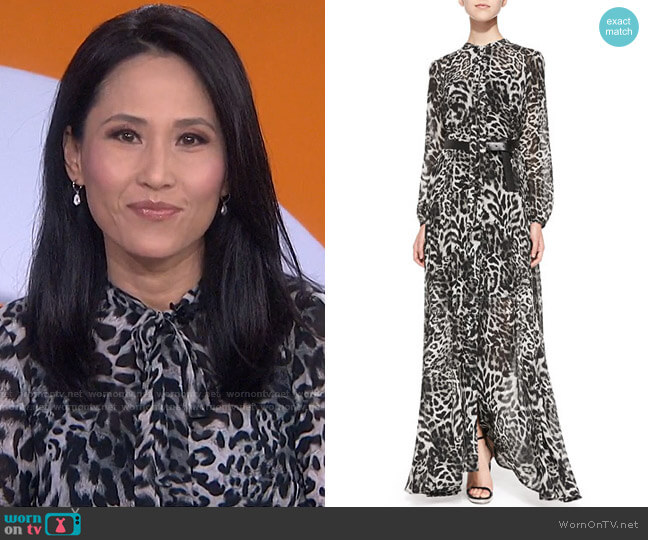 Fremont Tie-Neck Animal-Print Maxi Dress by Michael Kors worn by Vicky Nguyen on Today