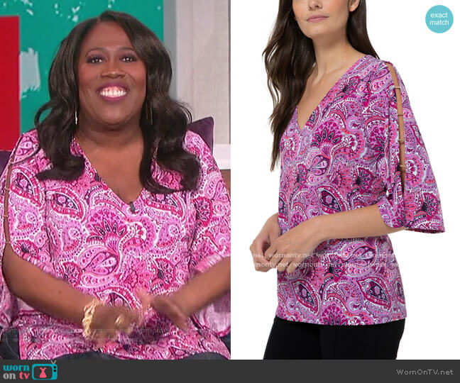 Split-Sleeve Paisley-Print Top by MICHAEL Michael Kors worn by Sheryl Underwood on The Talk