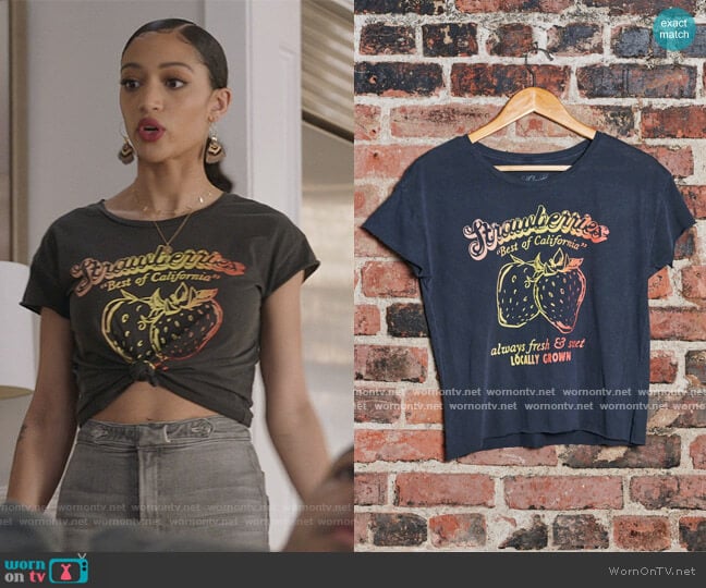 Strawberries Women's Cut Off by Midnight Rider worn by Olivia Baker (Samantha Logan) on All American