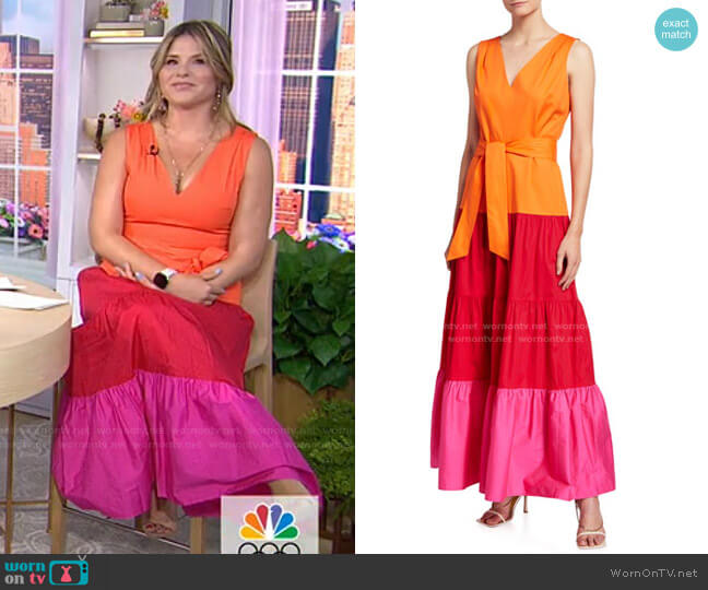 Nicola Colorblock Tiered Poplin Maxi Dress by Milly worn by Jenna Bush Hager on Today