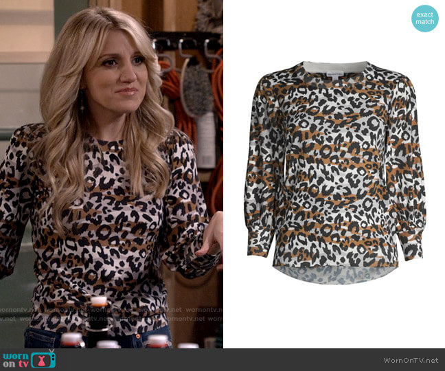 Minnie Rose Leopard-Print Puff-Sleeve Top worn by Gina Dabrowski (Annaleigh Ashford) on B Positive