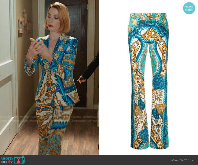 Moschino Baroque Print Trousers worn by Lauren (Molly Bernard) on Younger