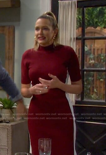 Nicole’s red and white mock neck dress on Days of our Lives