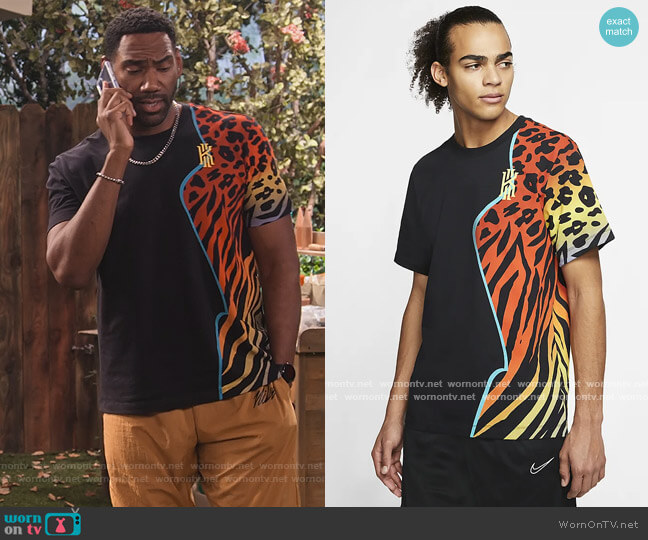 Kyrie Animal Print Tee by Nike worn by Moz McKellan (Anthony Alabi) on Family Reunion