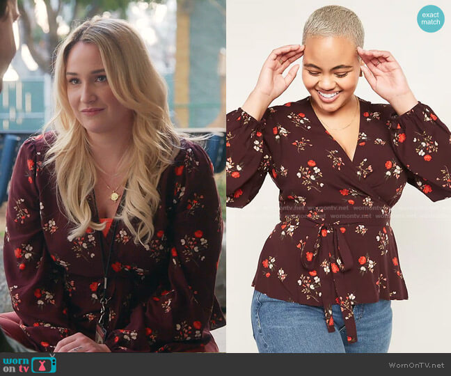 Floral-Print Tie-Belt Wrap Blouse by Old Navy worn by Davia (Emma Hunton) on Good Trouble