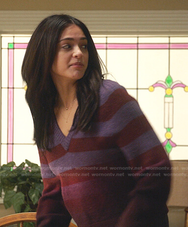 Olive’s red and purple striped v-neck sweater on Manifest